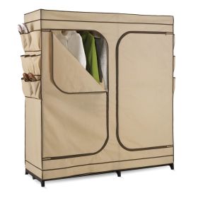 Khaki Double Door Wardrobe Portable Clothes Closet with Shoe Storage