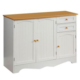 White Sideboard Buffet Cabinet with Light Wood Finish Top and Knobs