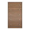 Modern 5-Drawer Bedroom Chest of Drawers in Rustic Walnut Wood Finish