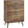 Modern Scandinavian Mid-Century 4-Drawer Chest Cabinet in Brown Wood Finish