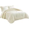 Oversized King Ivory Microfiber 3-Piece Comforter Set with Ruffled Edge Trim