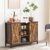 Rustic FarmHome 2 Barn Door Sideboard with Cupboard and Shelves