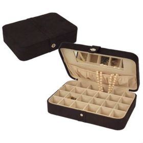 Black Faux Suede Jewelry Box Earring Cufflink Storage Case