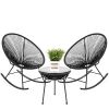 3 Piece Black Oval Patio Woven Rocking Chair Bistro Set