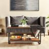 Modern 2-Tier Coffee Table with Magazine Book Holder Sling in Brown Wood Finish