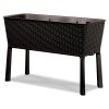 Modern Dark Brown Resin Wicker Raised Garden Bed Planter with Water Indicator