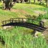 Outdoor 8-Ft Heavy Duty Black Metal Arch Garden Bridge with Side Rails