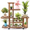 Indoor Outdoor Solid Wood 6-Tier Plant Stand Planter Cart on Wheels