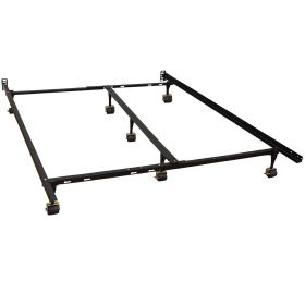 King size Heavy Duty 7-Leg Metal Bed Frame with Locking Rug Roller Casters Wheels