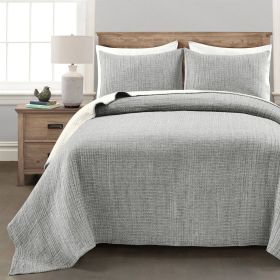 King Size 3-Piece Reversible Cotton Yarn Woven Coverlet Set in Grey Cream