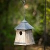 Outdoor Garden Patio Grey Natural Wood Hanging Bird House