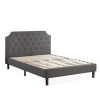 King size Upholstered Platform Bed with Grey Fabric Tufted Linen Headboard