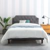 King size Upholstered Platform Bed with Grey Fabric Tufted Linen Headboard