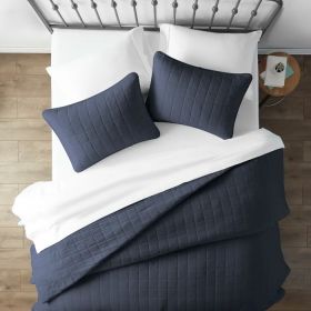 2 Piece Microfiber Farmhouse Coverlet Bedspread Set Navy, Twin/Twin XL