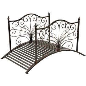 Outdoor 4-ft Heavy Duty Metal Garden Bridge in Black Bronze Finish