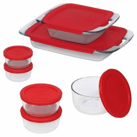 14-Piece Glass Bakeware Food Storage Container Set with Red Plastic Lids