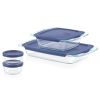 8-Piece Glass Bakeware Food Storage Set with Blue Plastic Lids