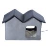 Heated Water-proof Double Wide Outdoor Cat Dog House Foldable Grey