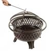 30-inch Black Steel Outdoor Fire Pit Grill with Screen and Poker