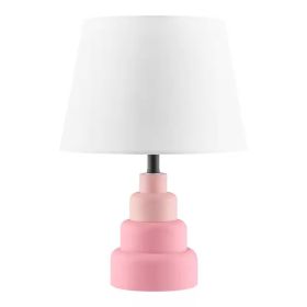 Small Pink Desk Light Table Lamp with White Fabric Shade for Bedside Nightstand