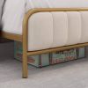 Queen size Gold Metal Platform Bed Frame with Off-White Upholstered Headboard