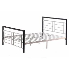 Queen size Metal Platform Bed with Headboard and Footboard in Black Silver Finish