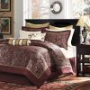 Queen 12 Piece Cotton Polyester Comforter Set Red Gold Paisley