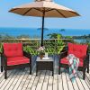 3-Piece Brown PE Rattan Outdoor Dining Patio Furniture Set with Red Cushions