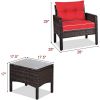 3-Piece Brown PE Rattan Outdoor Dining Patio Furniture Set with Red Cushions