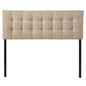 Queen size Modern Beige Tan Taupe Fabric Tufted Upholstered Headboard