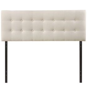 Queen size Modern Ivory Fabric Upholstered Button Tufted Headboard