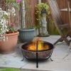 Rustic Outdoor Wood Burning Fire Pit Cauldron Style Steel Bowl w/ Log Poker and Mesh Screen Lid