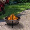 Rustic Outdoor Wood Burning Fire Pit Cauldron Style Steel Bowl w/ Log Poker and Mesh Screen Lid