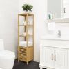 Slim 3-Shelf Bamboo Wood Bookcase Shelving Unit with Bottom Storage Cabinet