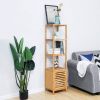 Slim 3-Shelf Bamboo Wood Bookcase Shelving Unit with Bottom Storage Cabinet