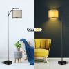 Modern Floor Lamp with Beige Fabric Drum Lampshade and on/off Foot-Switch