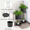 Set of 2 Black Metal Garden Planter Flower Pot Stand with Bottom Shelf