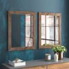 Set of 2 Modern Farmhouse Mirror Set Distressed Brown Wood Frame 31 x 24 inch