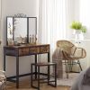 Farmhouse Vanity Table Set Writing Desk Jewelry Station Folding Mirror