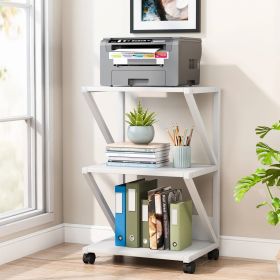 Modern 3-Shelf White Metal Wood Printer Stand Rolling Home Office Storage Cart