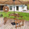 Outdoor Solid Wood Round Picnic Table Set with Umbrella Hole and 3 Benches