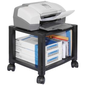 Sturdy 2-Shelf Mobile Printer Stand Cart in Black with Locking Casters