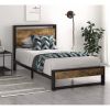 Twin size Metal Wood Platform Bed Frame with Industrial Headboard