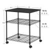 Sturdy Black Metal Wood Printer Stand Cart with 2-Shelves and Locking Casters