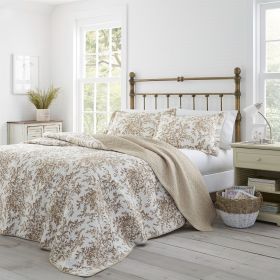 King size 3 Piece Bed-in-a-Bag Bohemian Tan Beige Floral Cotton Quilt Set