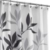 Tree Branch Leaves Black White Grey Fabric Shower Curtain