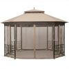 Outdoor 10 x 12 Ft Octagon Gazebo with Mosquito Net Sidewalls and Brown Canopy