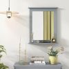 27-in x 22.5-in Bathroom Wall Mirror with Shelf in Gray Wood Finish