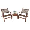 3 Piece Wooden Rattan Outdoor Patio Furniture Chair Table Bistro Set