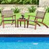 Solid Wood and Rattan 3-Piece Outdoor Patio Furniture Table Chairs Set